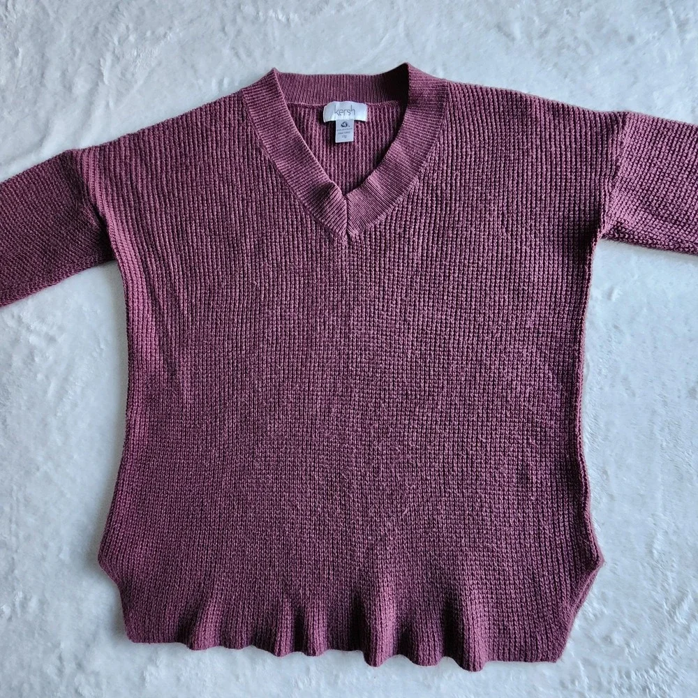 Kersh‎ Merino Wool Blend Sweater Womens Large Waffle Knit Wine Burgundy Pullover - Picture 7 of 14